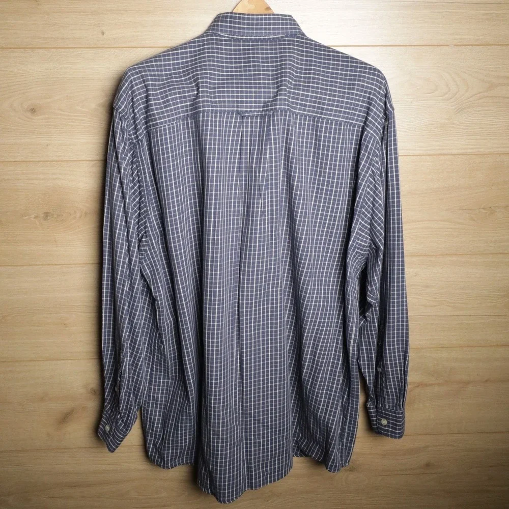 Eddie Bauer Mens L G Plaid Button Down Long Sleeve Shirt Cotton‎ Blue White